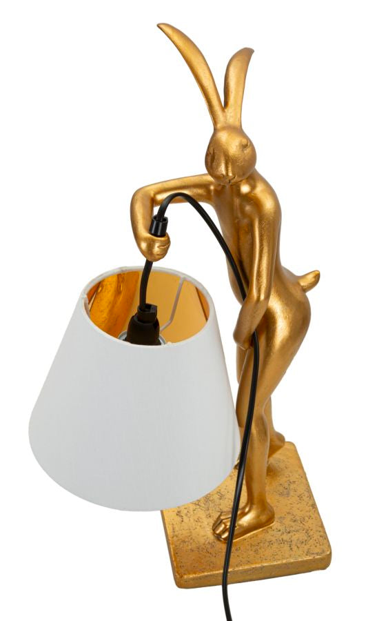 Nyúl figura asztali lámpa – arany szobor talp, fehér ernyő, 47 cm Mauro Ferretti