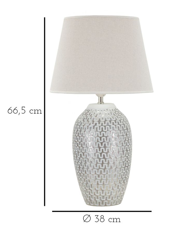 Geometrikus mintás asztali lámpa – fehér-ezüst gyanta talp, bézs ernyő, 65 cm Mauro Ferretti