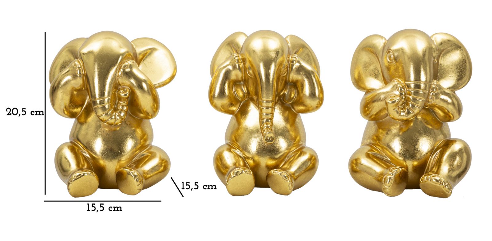 Három bölcs elefánt – arany szoborcsoport Ø 15,5X20,5 cm Dekorációs figura Mauro Ferretti