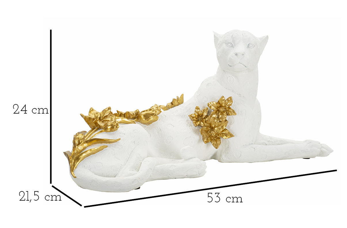 Arany virágos párduc szobor dekoráció 53X21,5X24 cm Dekorációs figura Mauro Ferretti