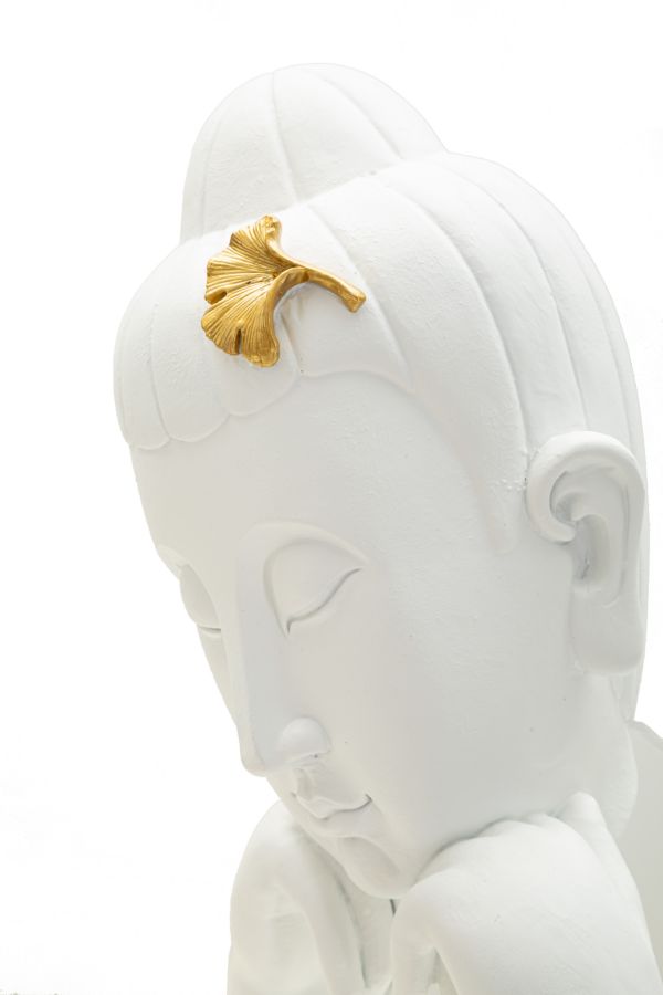 Zen büszt szobor fehér-arany díszítéssel 21,5X13X36 cm Dekorációs figura Mauro Ferretti