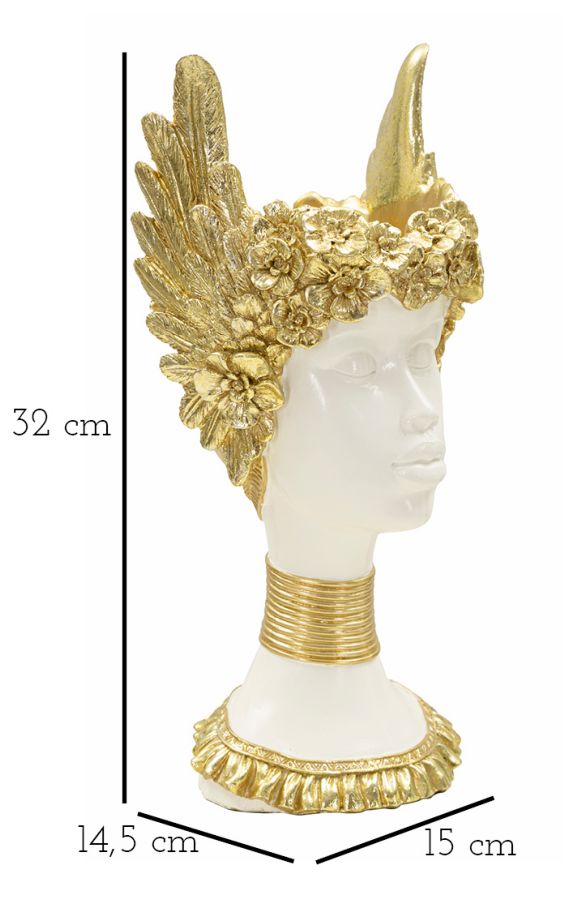 Golden Crown női büszt dekoráció szobor 15X14,5X32 cm Dekorációs figura Mauro Ferretti