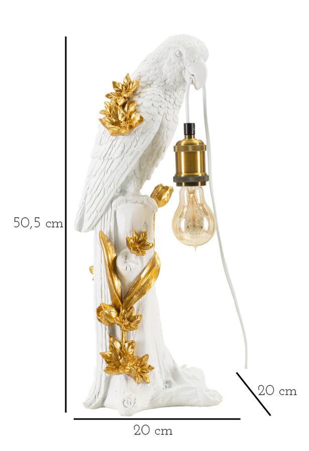Papagáj design asztali lámpa – fehér-arany szobor talp, 50,5 cm Mauro Ferretti