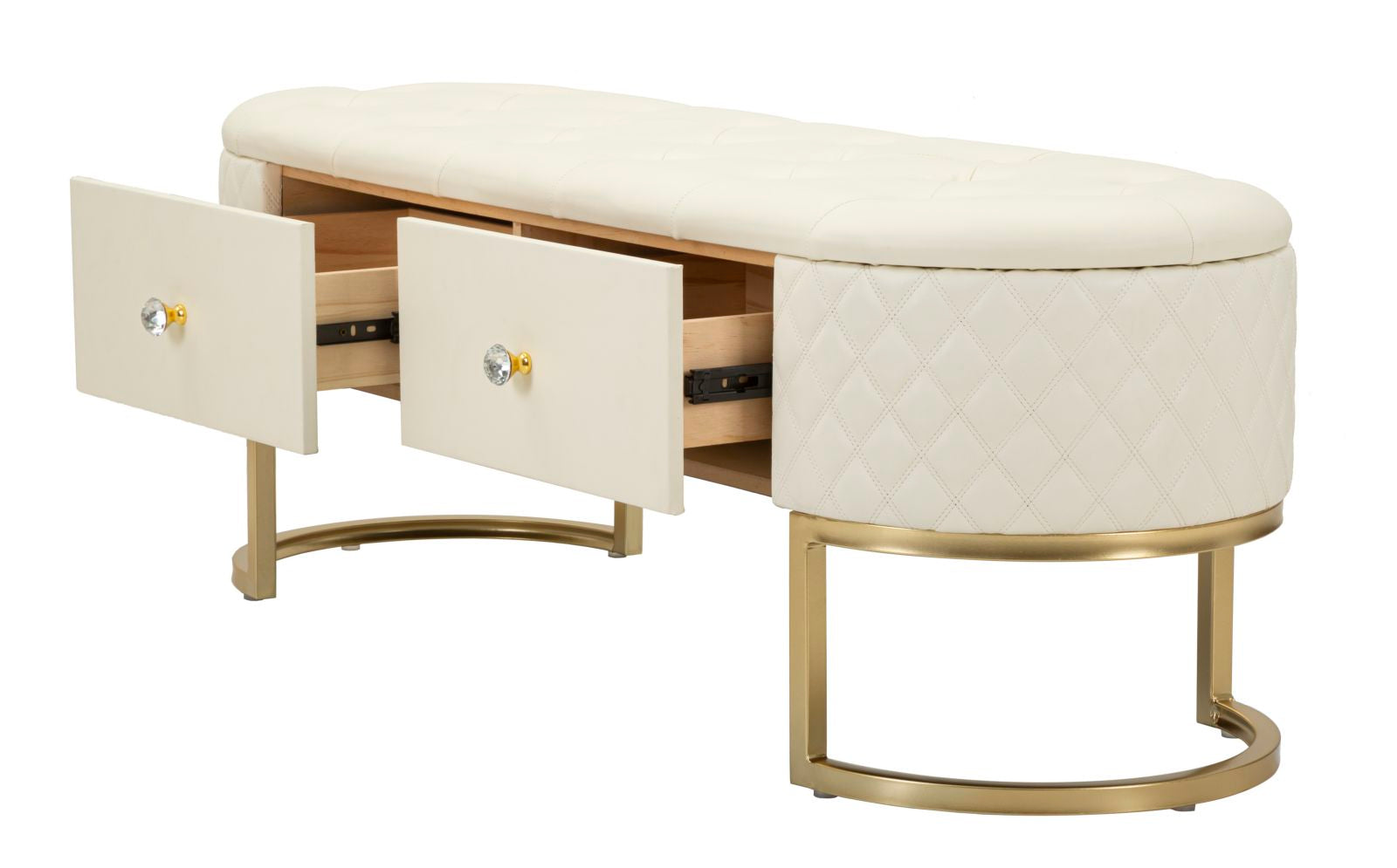 Sharon glamour tárolós fehér pad – steppelt műbőrrel, arany fém lábakkal 120 cm Ülőpad Mauro Ferretti