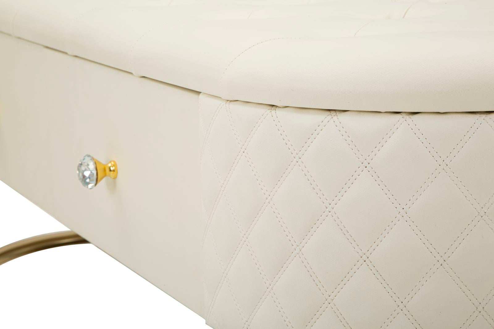 Sharon glamour tárolós fehér pad – steppelt műbőrrel, arany fém lábakkal 120 cm Ülőpad Mauro Ferretti