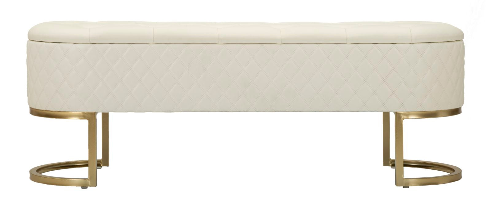 Sharon glamour tárolós fehér pad – steppelt műbőrrel, arany fém lábakkal 120 cm Ülőpad Mauro Ferretti