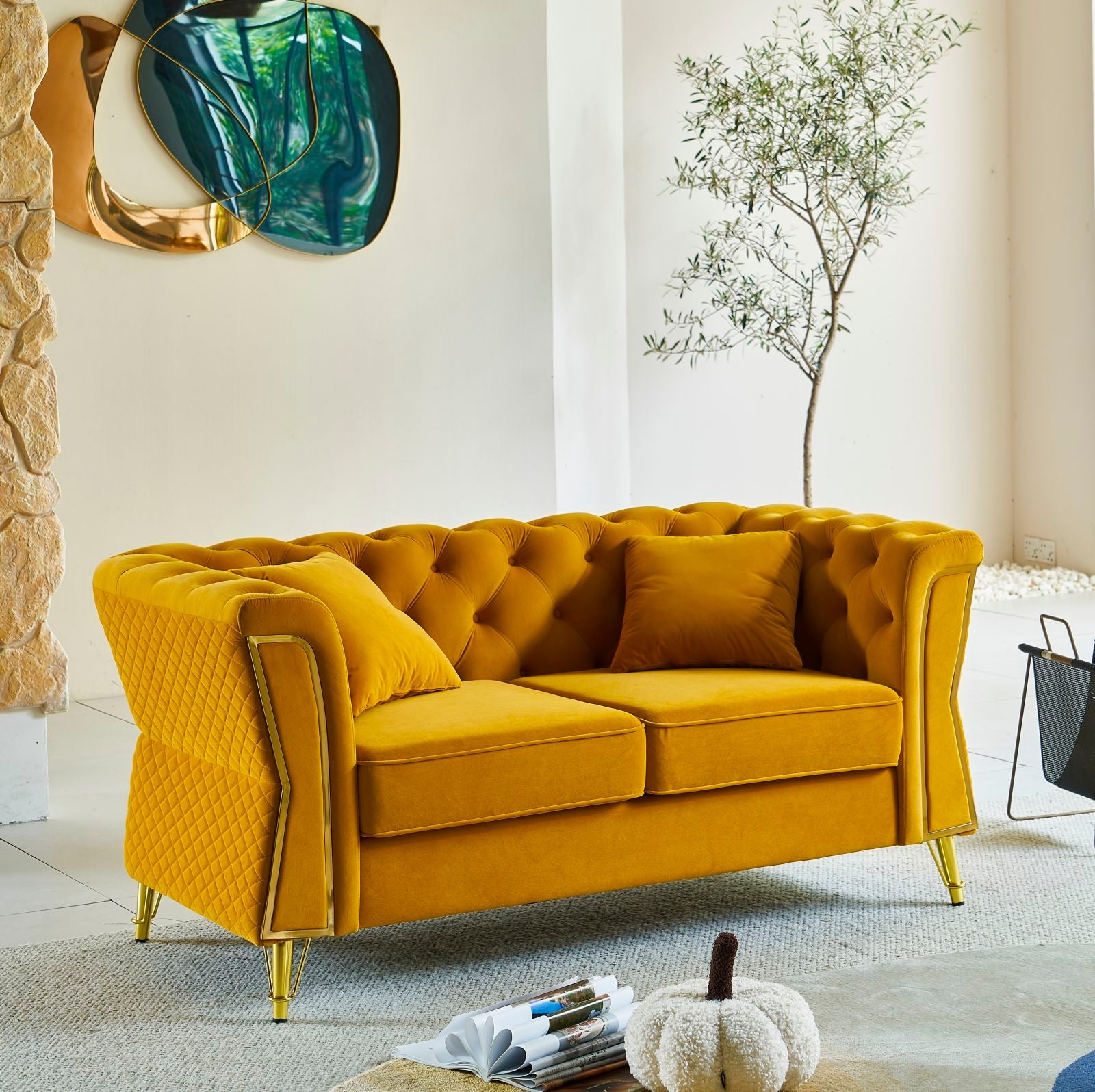 Modern Kanapé EMY MUSTARD párnákkal 162X83X76 cm Kanapé Mauro Ferretti