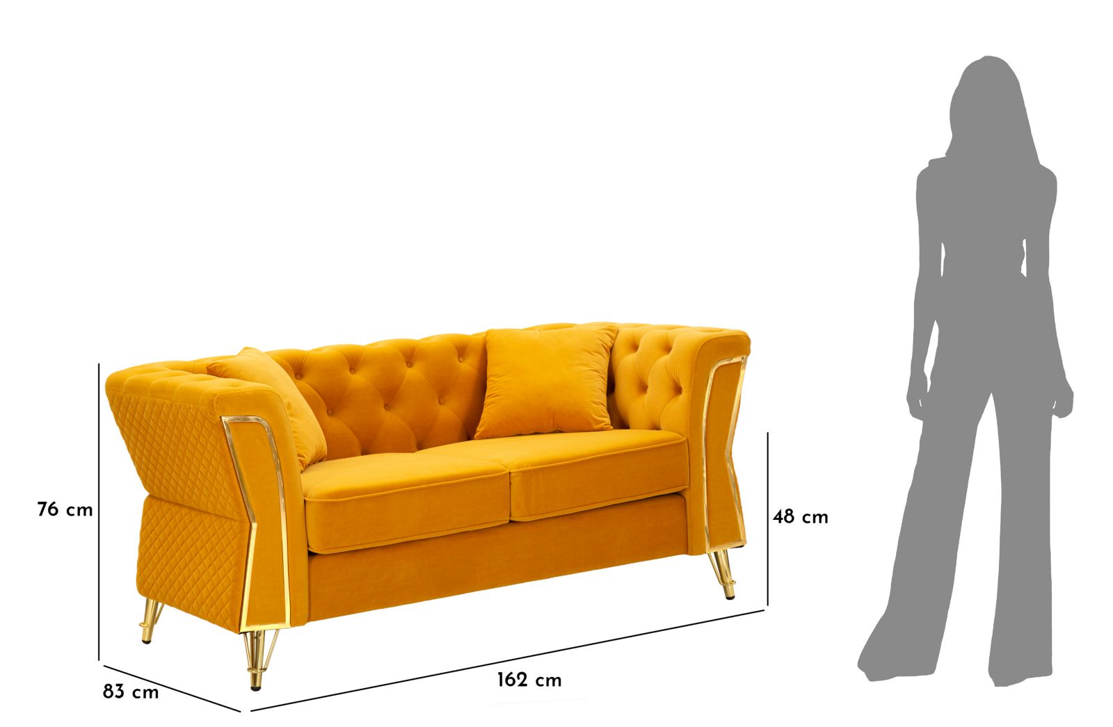 Modern Kanapé EMY MUSTARD párnákkal 162X83X76 cm Kanapé Mauro Ferretti