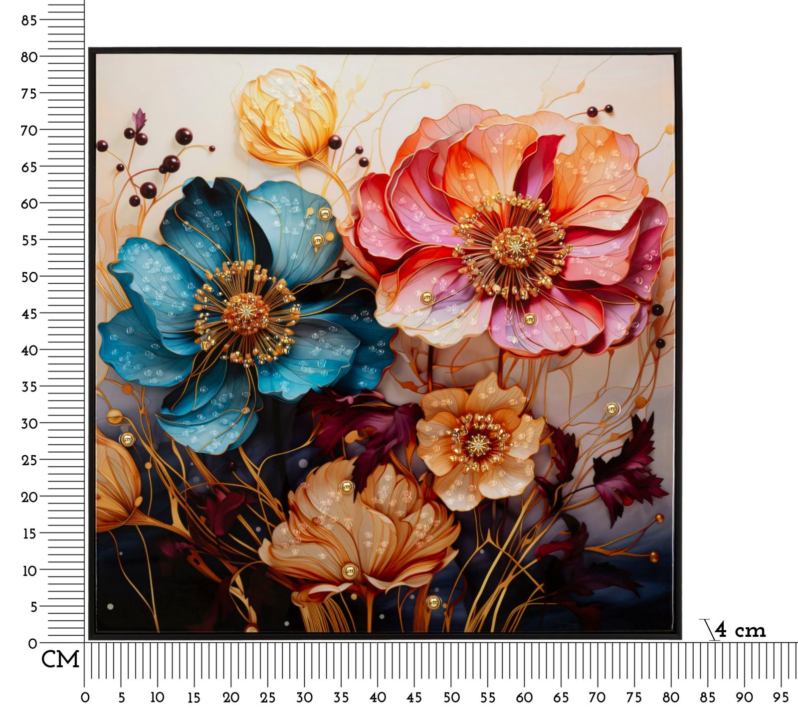 Virág mintás vászonkép fekete fém kerettel 82×82 cm