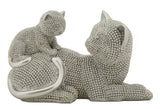Ezüst cica mama kölyökkel szobor 19X9X13 cm Dekorációs figura Mauro Ferretti