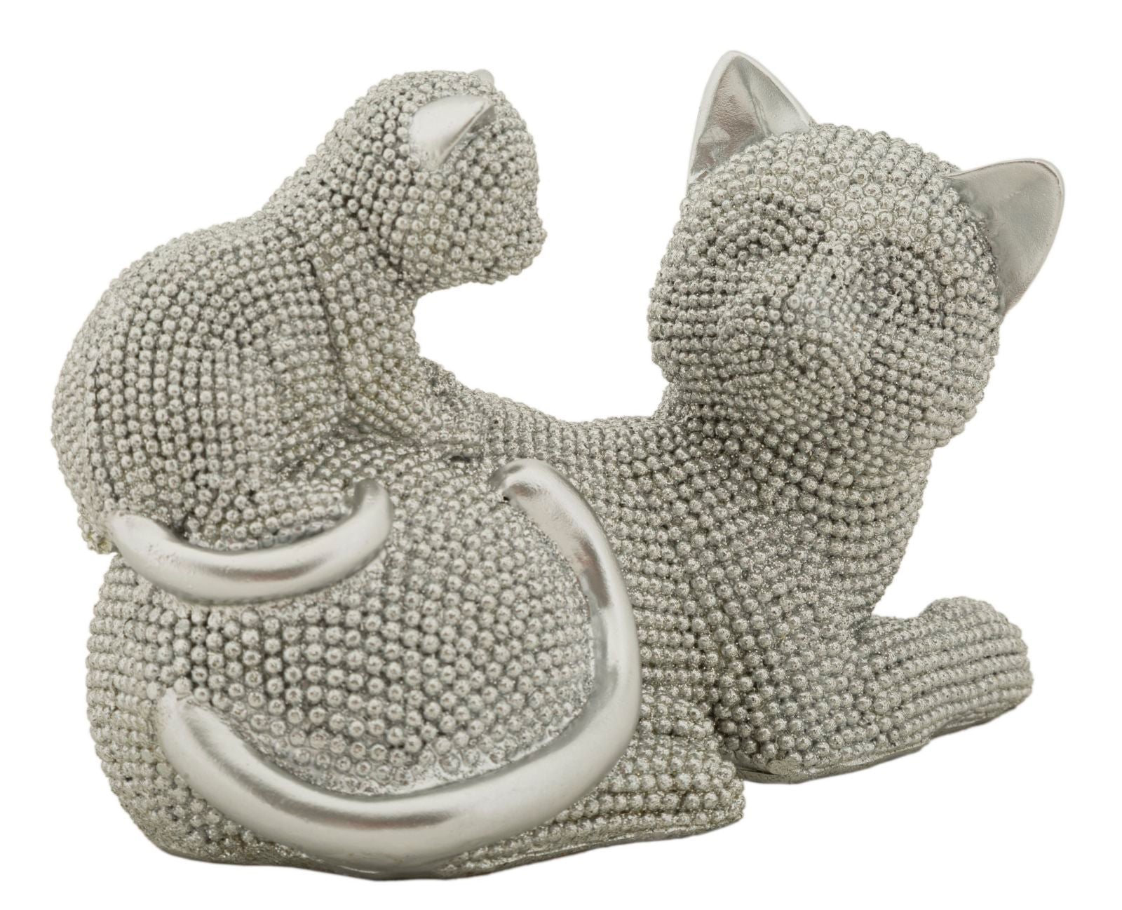 Ezüst cica mama kölyökkel szobor 19X9X13 cm Dekorációs figura Mauro Ferretti