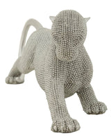 Modern Ezüst gyöngyös párduc szobor 32X9X11 cm Dekorációs figura Mauro Ferretti