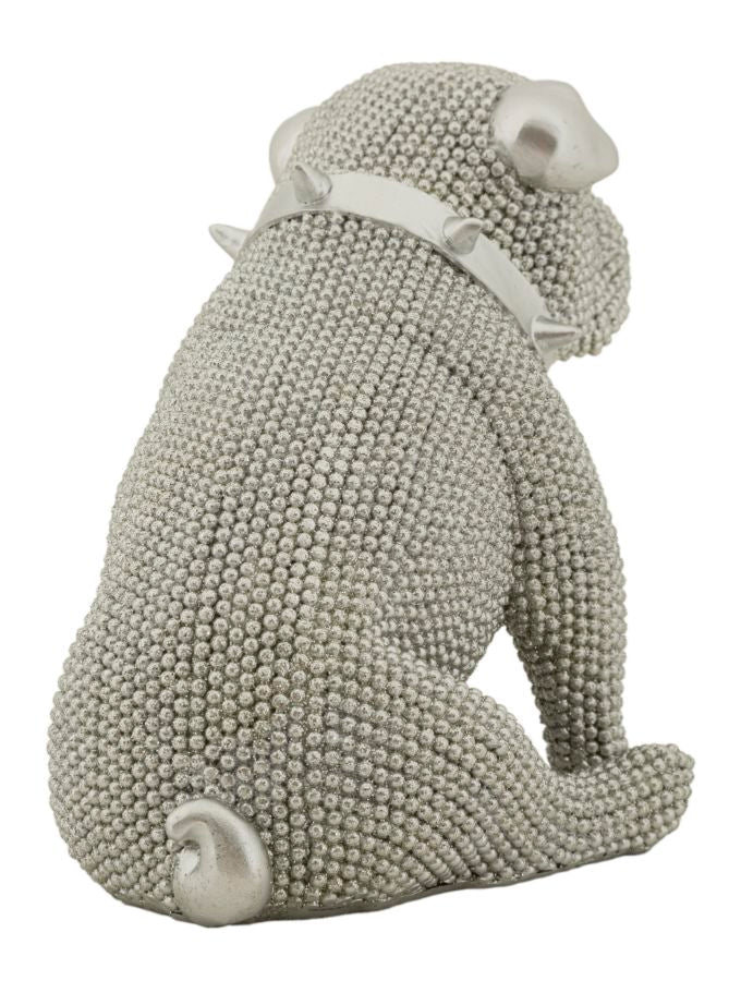 Ezüst gyöngyös bulldog dekoráció 17X11X14 cm Dekorációs figura Mauro Ferretti