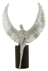 Ezüst szárnyas női szobor modern henger talapzaton 24X8X34 cm Dekorációs figura Mauro Ferretti