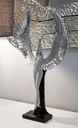 Ezüst angyal modern szobor széttárt szárnyakkal 26X9X48 cm Dekorációs figura Mauro Ferretti