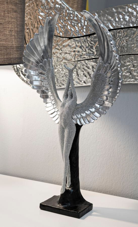 Ezüst angyal modern szobor széttárt szárnyakkal 26X9X48 cm Dekorációs figura Mauro Ferretti