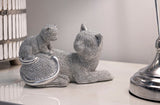 Ezüst cica mama kölyökkel szobor 19X9X13 cm Dekorációs figura Mauro Ferretti