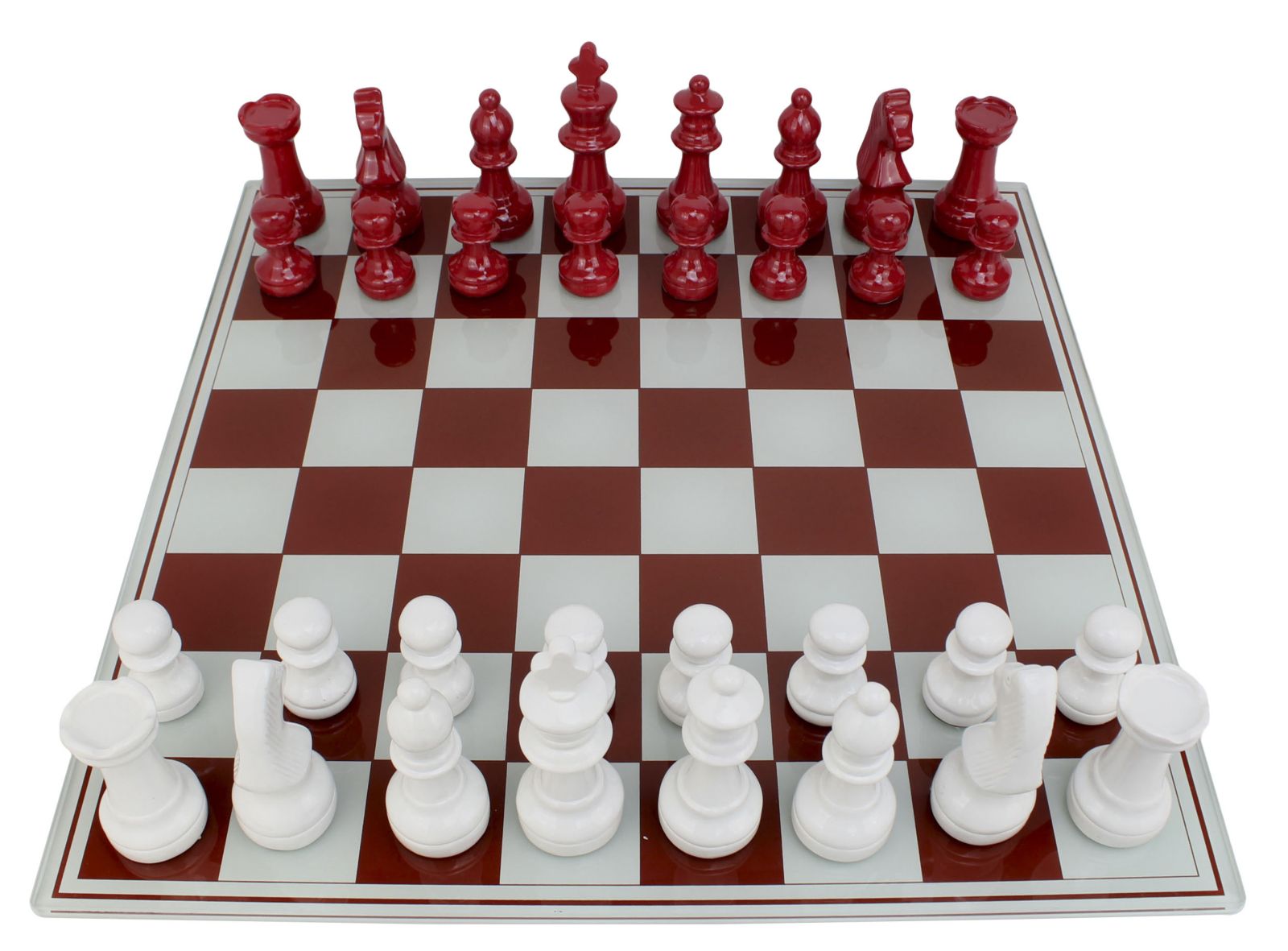 Classic Chess – piros-fehér sakk készlet üveg táblával 61X61X14 cm Dekorációs figura Mauro Ferretti