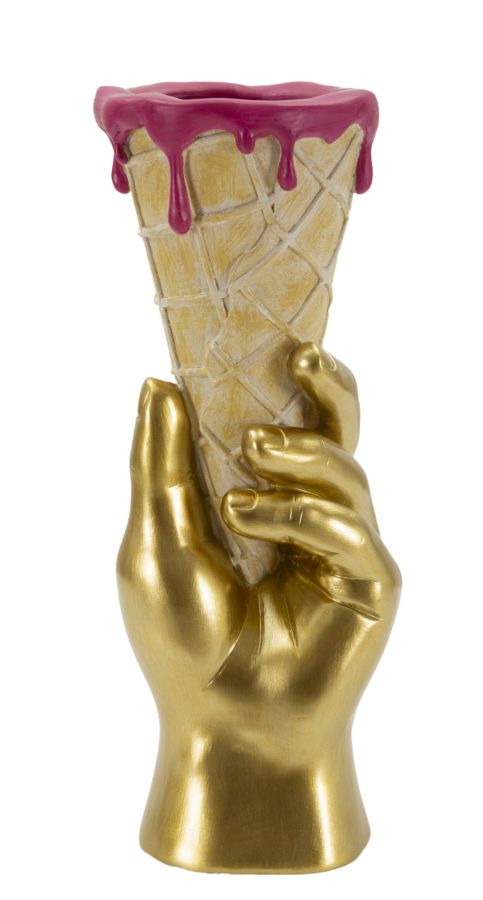 Golden Cone design váza – arany kéz fagyitölcsérrel 12,5X11X31 cm Dekorációs figura Mauro Ferretti