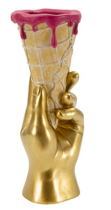 Golden Cone design váza – arany kéz fagyitölcsérrel 12,5X11X31 cm Dekorációs figura Mauro Ferretti