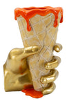 Golden Cone design váza – arany kéz fagyitölcsér narancs mázzal 18X16X26 cm Dekorációs figura Mauro Ferretti