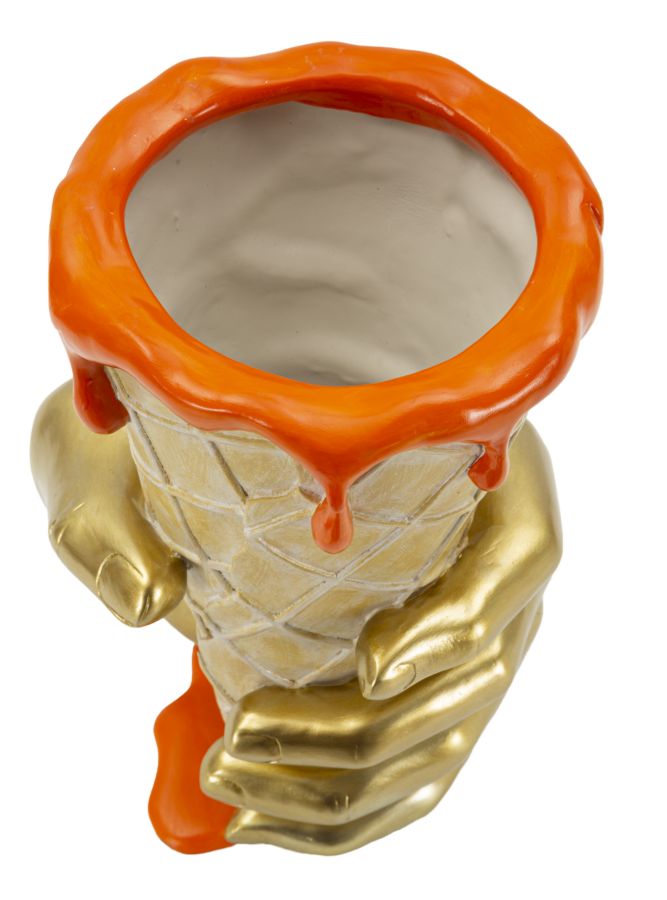 Golden Cone design váza – arany kéz fagyitölcsér narancs mázzal 18X16X26 cm Dekorációs figura Mauro Ferretti