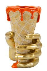 Golden Cone design váza – arany kéz fagyitölcsér narancs mázzal 18X16X26 cm Dekorációs figura Mauro Ferretti