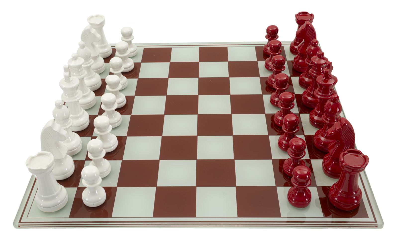 Classic Chess – piros-fehér sakk készlet üveg táblával 61X61X14 cm Dekorációs figura Mauro Ferretti