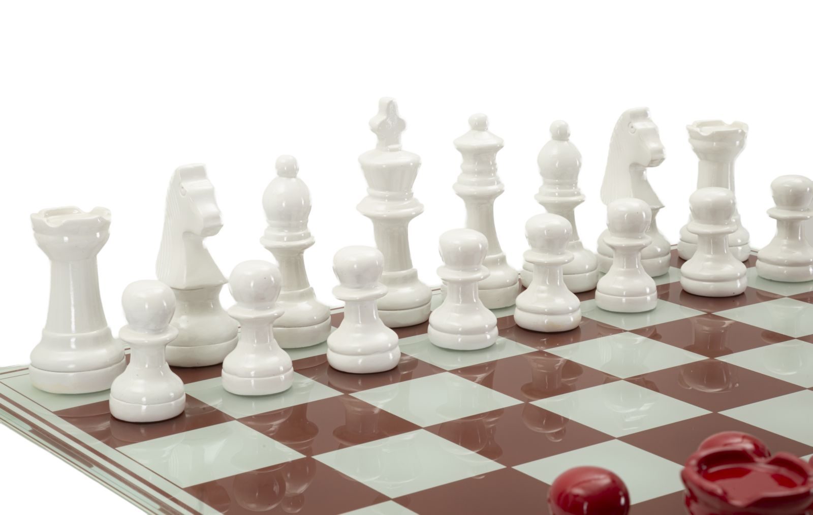 Classic Chess – piros-fehér sakk készlet üveg táblával 61X61X14 cm Dekorációs figura Mauro Ferretti