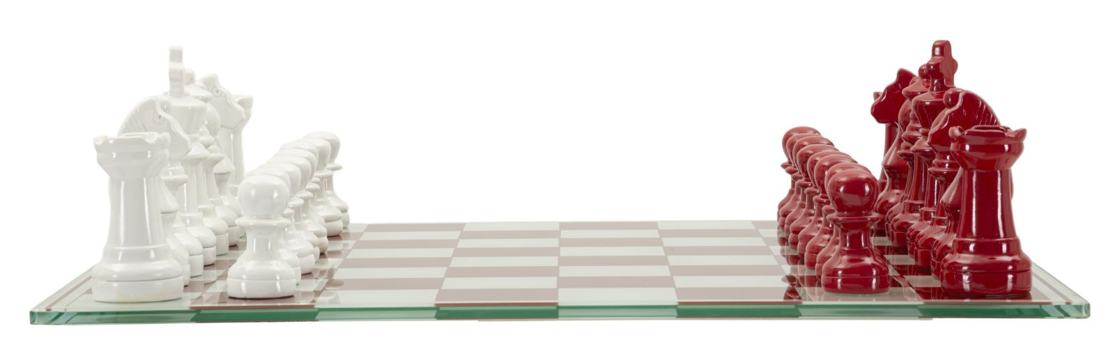 Classic Chess – piros-fehér sakk készlet üveg táblával 61X61X14 cm Dekorációs figura Mauro Ferretti