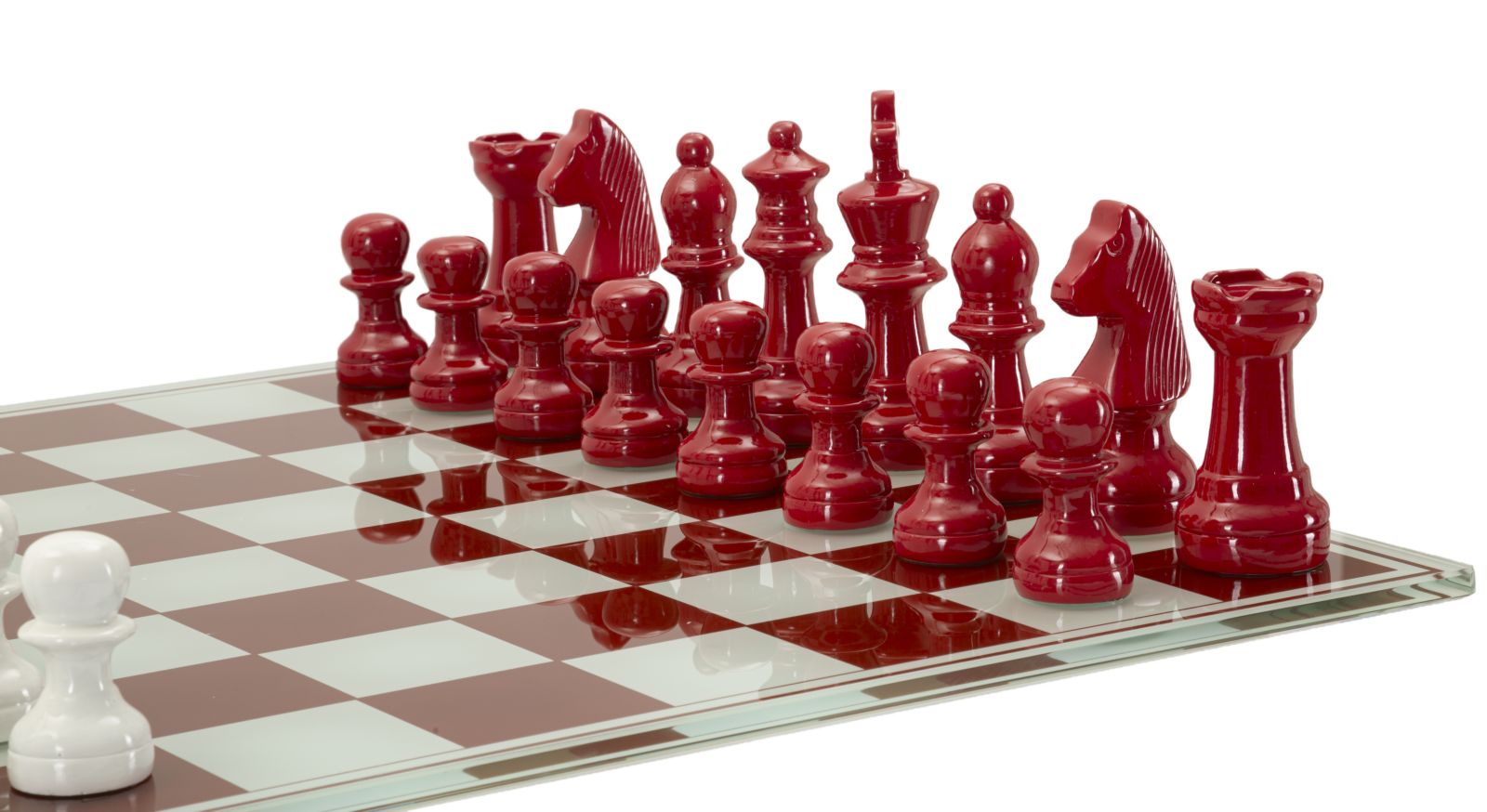 Classic Chess – piros-fehér sakk készlet üveg táblával 61X61X14 cm Dekorációs figura Mauro Ferretti