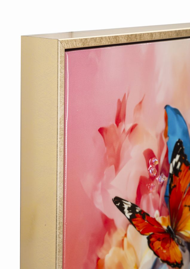 Modern vászonkép színes női portré pillangókkal és virágokkal 62X4X92