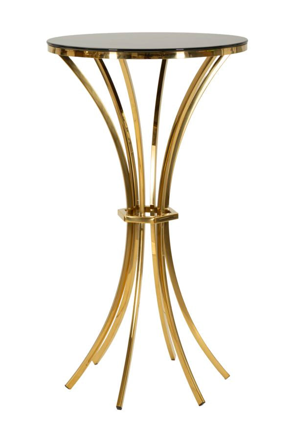 Alessia modern arany fém bárasztal fekete üveg lappal Ø60x108 cm Asztal Mauro Ferretti