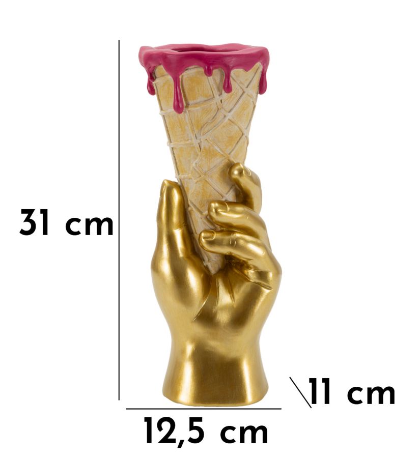 Golden Cone design váza – arany kéz fagyitölcsérrel 12,5X11X31 cm Dekorációs figura Mauro Ferretti
