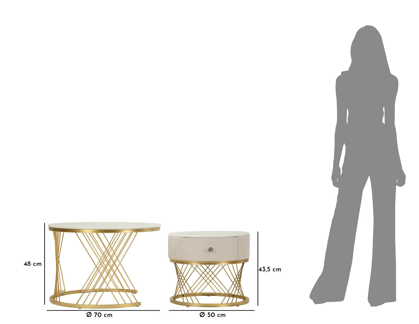 Modern dohányzóasztal lerakóasztallal Beige Doré – krém és arany Modern lerakóasztal Mauro Ferretti