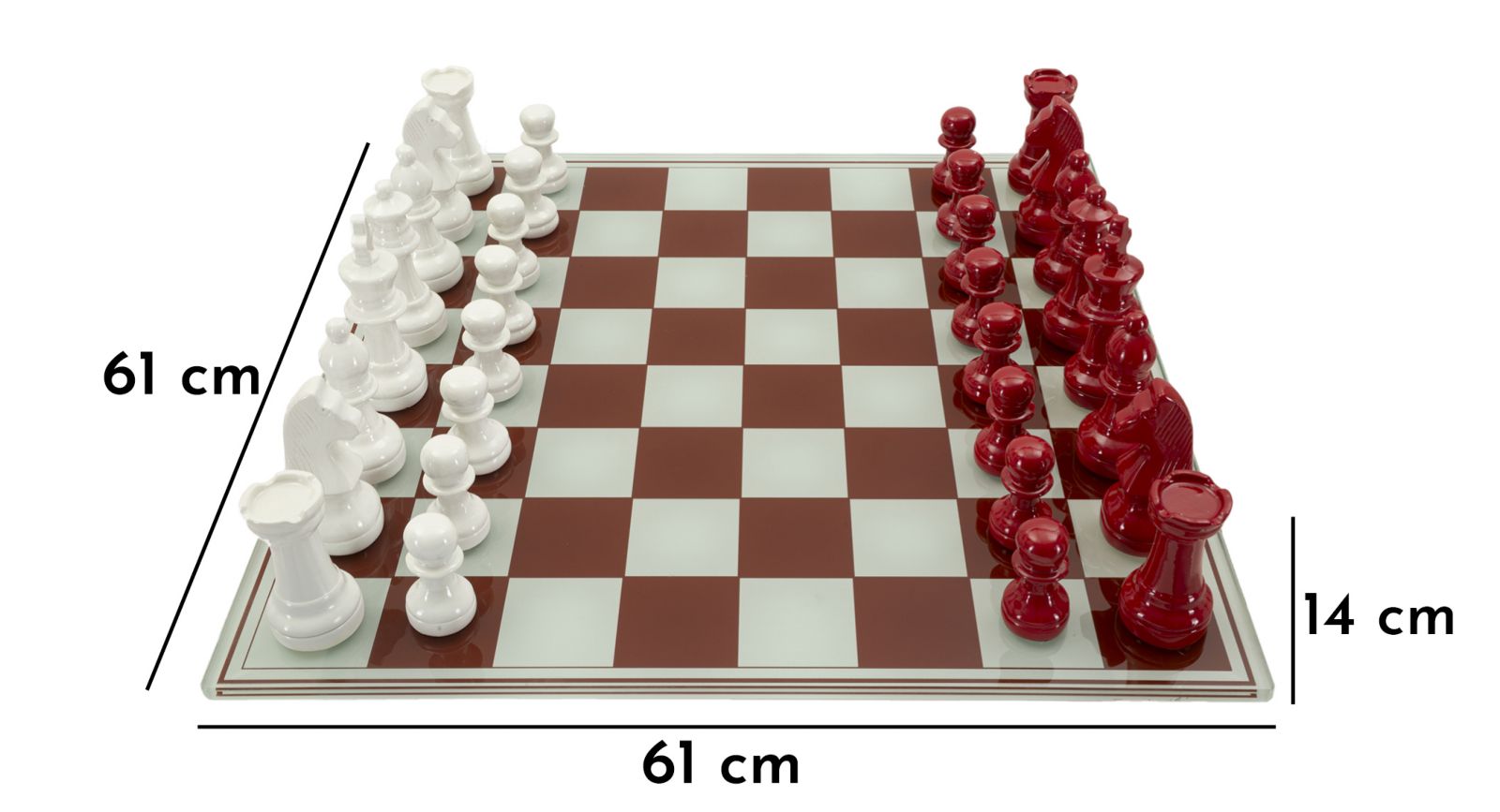 Classic Chess – piros-fehér sakk készlet üveg táblával 61X61X14 cm Dekorációs figura Mauro Ferretti