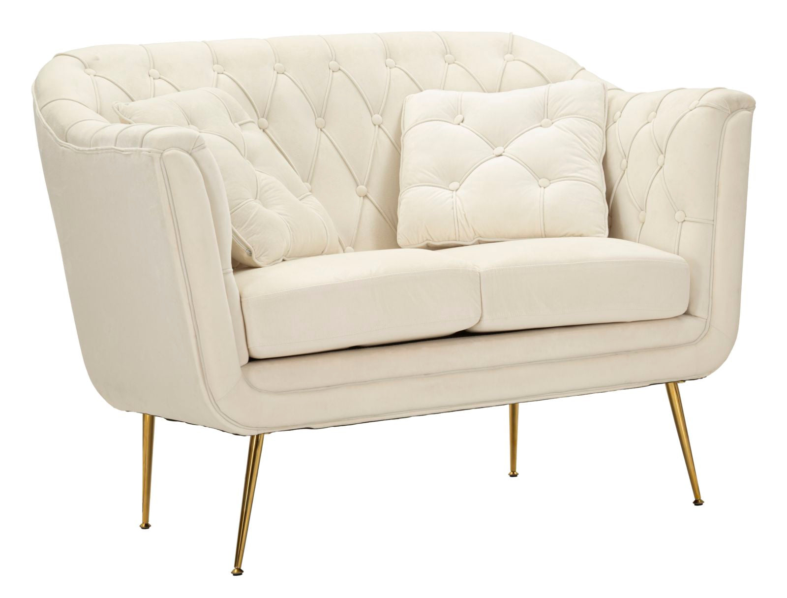 Modern bársony Kanapé két személyes krém párnákkal 130×83×91 cm Kanapé Mauro Ferretti