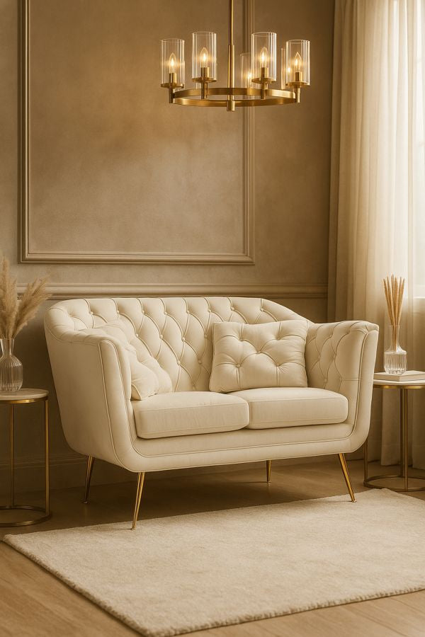Modern bársony Kanapé két személyes krém párnákkal 130×83×91 cm Kanapé Mauro Ferretti