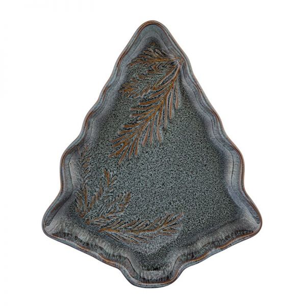 Fenyőágas Vintage karácsonyi kerámia kínálótálka - 16x13 cm - fenyő formájú