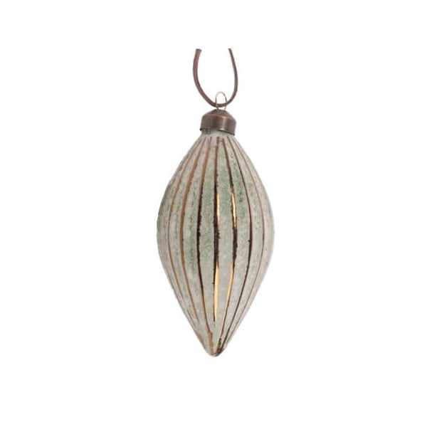 Antikolt zöld Üveg karácsonyfadísz - csepp forma 12,3x6 cm
