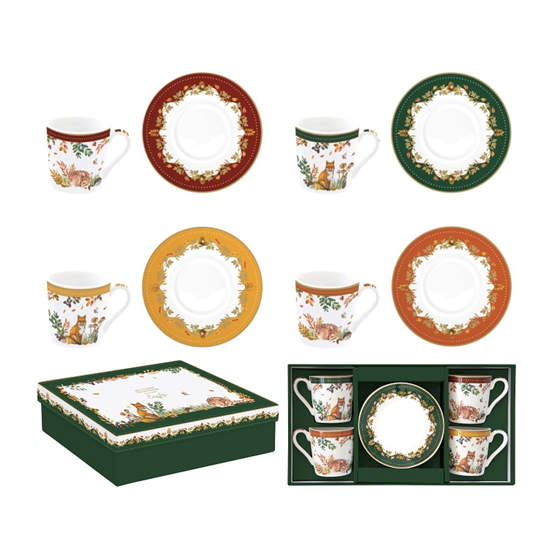 Forest Dream 4 személyes porcelán eszpresszócsésze szett 100 ml díszdobozban