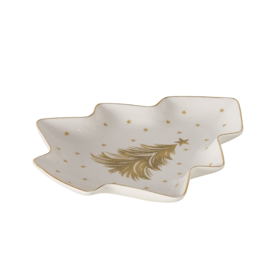 Karácsonyi Fenyő formájú porcelántál fehér arany