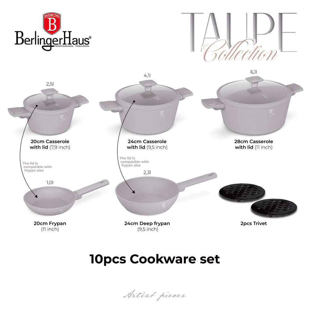 10 részes indukciós edénykészlet Berlinger Haus Taupe Collection