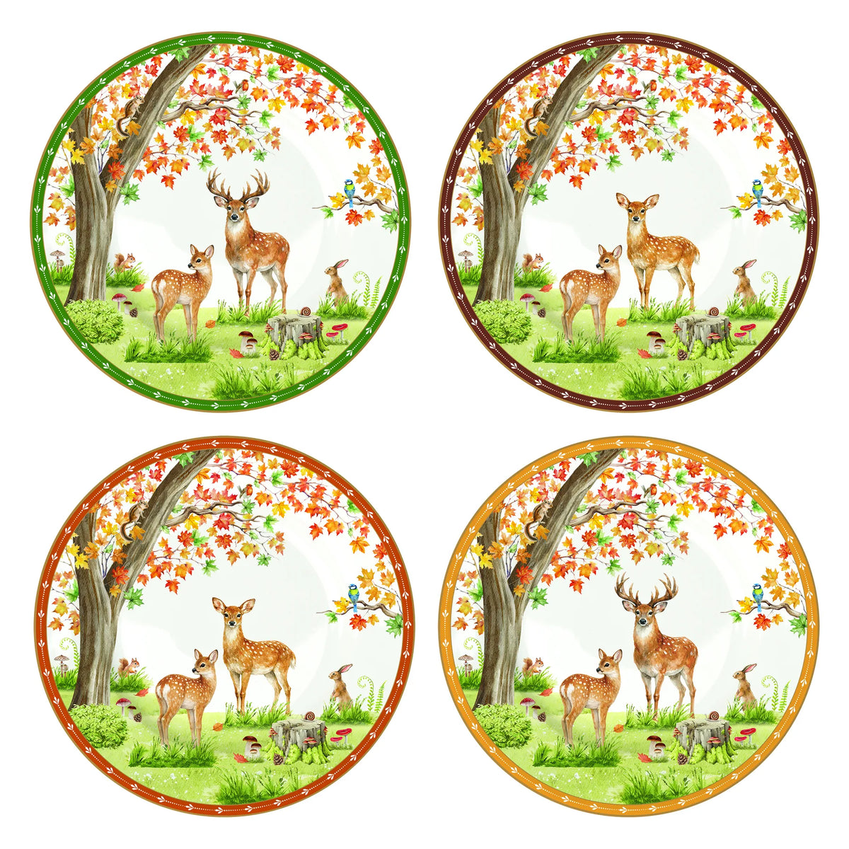 Porcelán őszi szarvas mintás desszertes tányér 19 cm 4 db szett díszdobozban