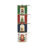 Karácsonyi porcelán bögre 4 db szett egymásba rakható díszdobozban Festive Avenue
