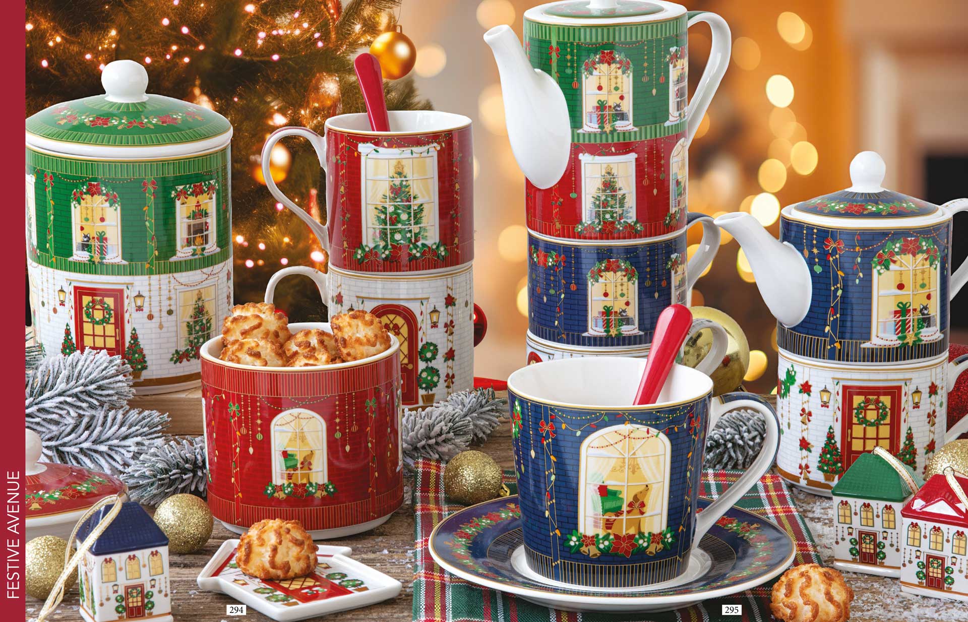 Karácsonyi porcelán csésze + alj 240 ml 2 személyes díszdobozban Festive Avenue