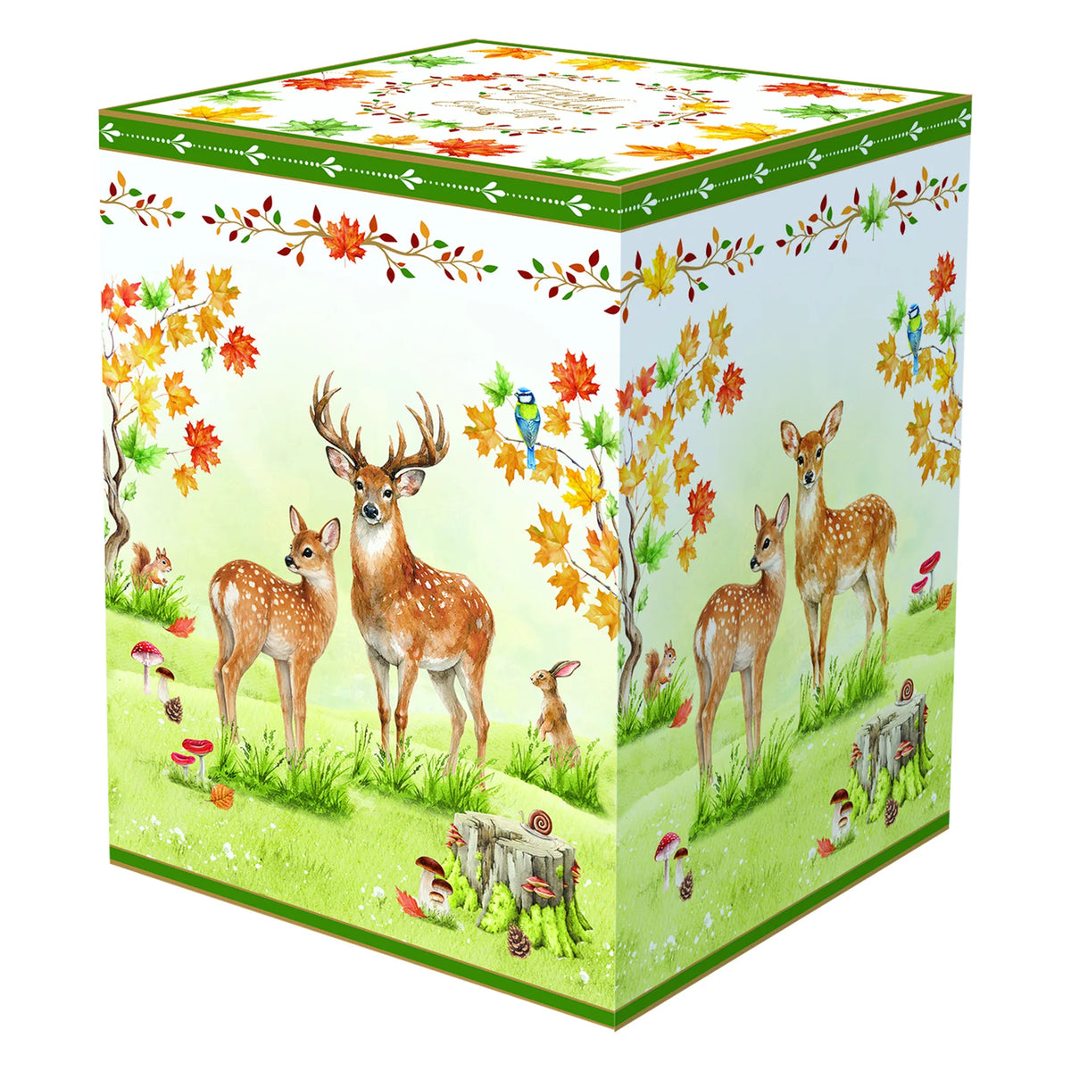 Őszi erdei mintás porcelán teás bögre szűrővel díszdobozban