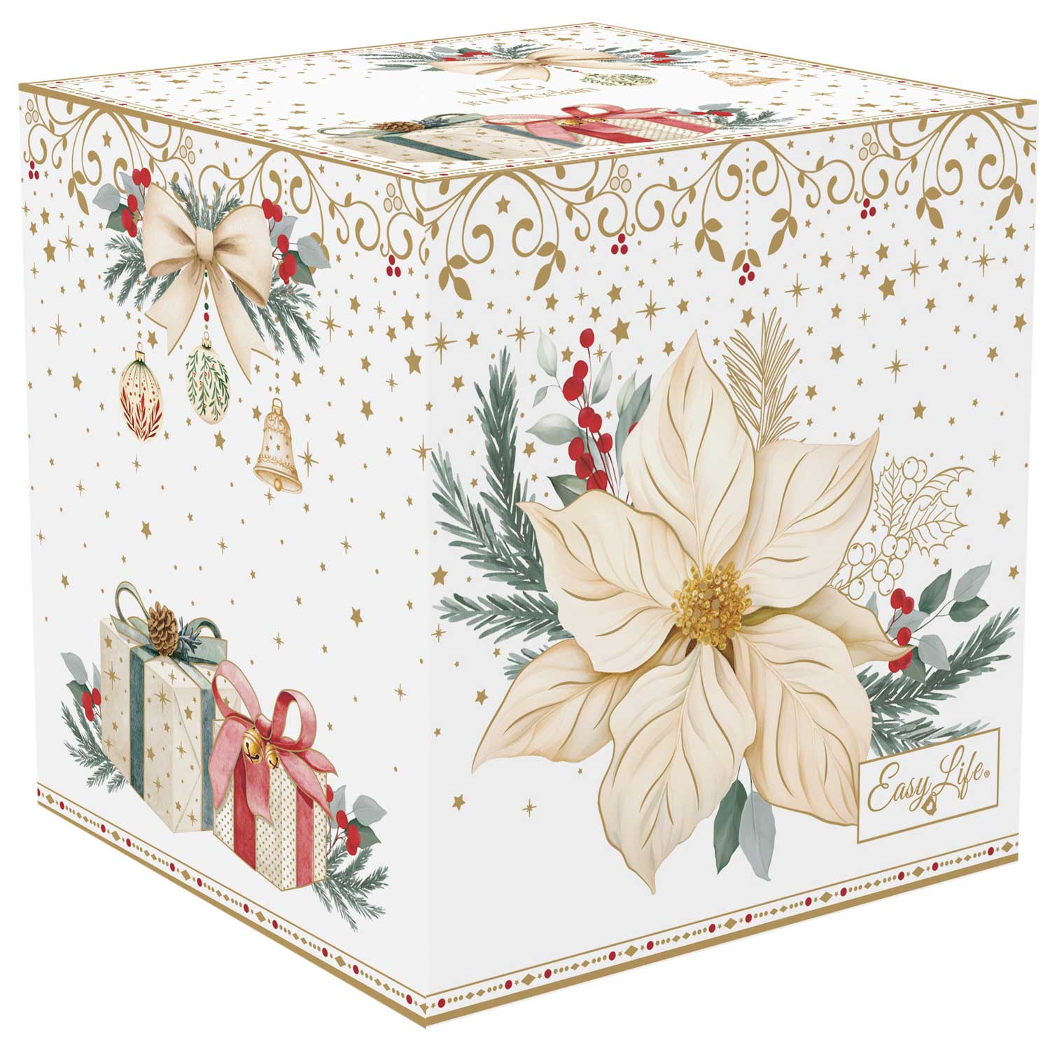 Karácsonyi porcelán bögre díszdobozban fehér arany mikulásvirág White Elegance