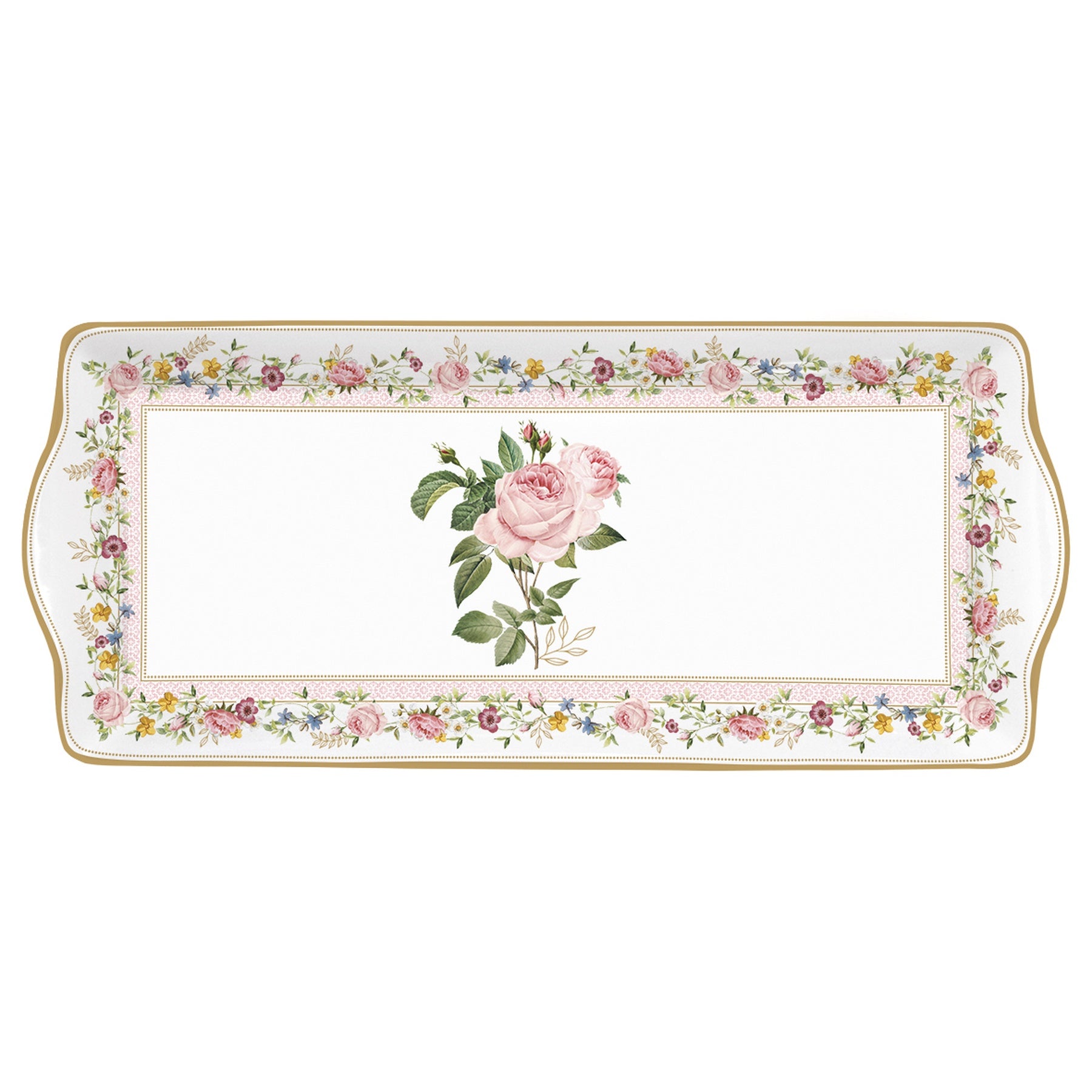 Porcelán kínáló tálca 35x15 cm díszdobozban – Rózsa mintás Chant des Roses