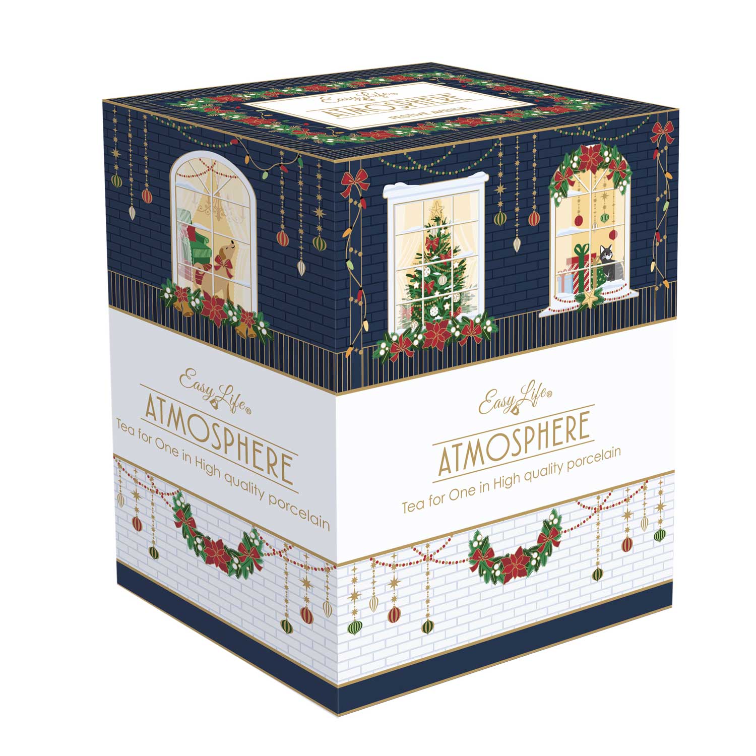 Karácsonyi porcelán egyszemélyes teáskészlet kanna + csésze díszdobozban Festive Avenue